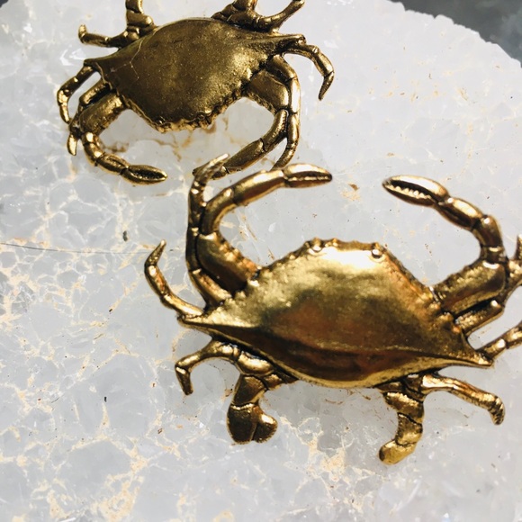 Brass crab 🦀 summer beach statement earrings! - Picture 2 of 6